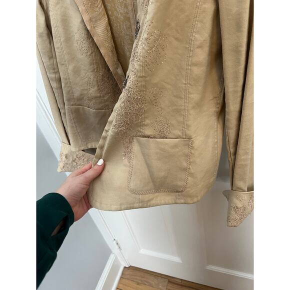 Peter Nygard Women's 12 Jacket Beige Embroidered Filigree Hook and Eye Floral - Picture 5 of 12